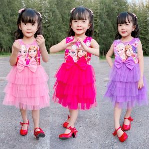 ลดพิเศษ 3วันสุดท้าย 2-8ขวบ เดรสเอลซ่า ติดโบว์กระโปรงระบายมุ้ง 3 ชั้น เสื้อผ้าเด็กผู้หญิง ชุดเอลซ่า ชุดเจ้าหญิง ชุดเด็กผู้หญิง [021]
