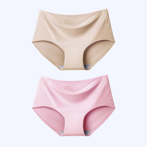 2Pcs One-Piece Seamless Panties Women Ice Silk Ultra Thin Underpants Breathable Solid Color Briefs Female Lingerie Plus Size