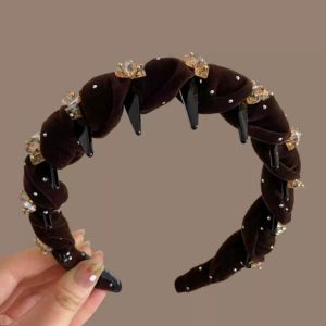 JJT Luxury Velvet Headband with Rhinestone Accents for Women Elegant Hair Accessory to Highlight Facial Features and Style Bangs