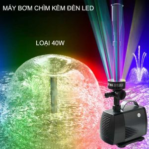 Máy bơm chìm tiểu cảnh kèm đèn led nhiều màu công suất lớn tới 40W có đầu phun hình nấm không chổi than (LED-3800FP)