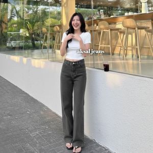 Celana Kulot Jeans Wanita Highwaist Warna Putih Broken White