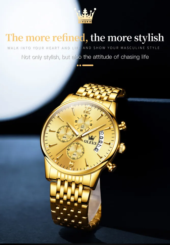OLEVS นาฬิกาผู้ชายของแท้2022 ใหม่100% สแตนเลสมัลติฟังก์ชั่น นาฬิกา