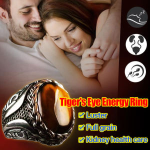 Yellow Tiger Stone Braided Stripe Ring Mens Vintage Ring