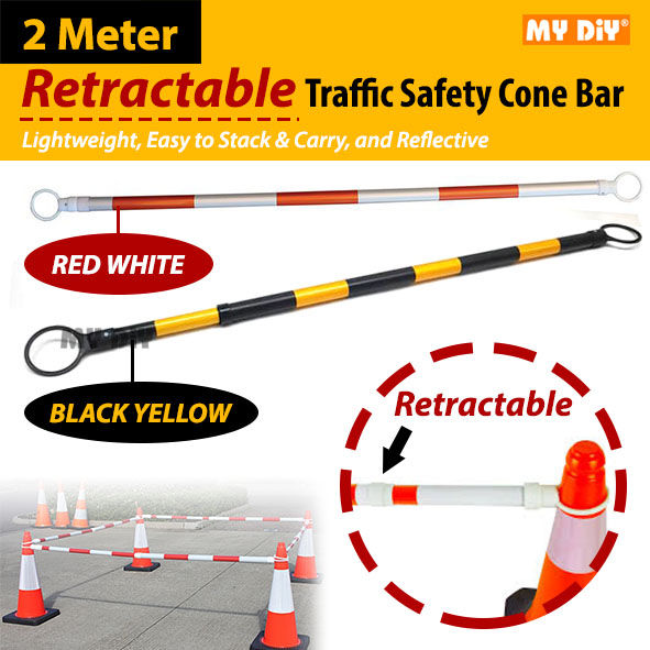 Kanayu 12-Pack Retractable Safety Cone Bars - 6-10 Ft Extendable Barricade With Reflective Film