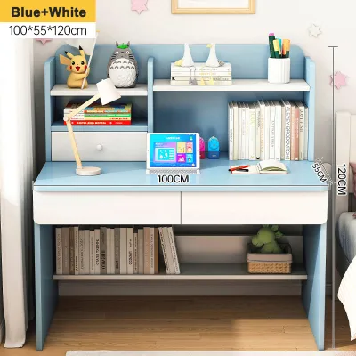 JIAJU Kid Student Study Desk With Book Shelf Table Storage Rack Meja belajar Home Office Computer Table Writing Desk 儿童学习桌