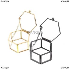 [COD] WANGJIA กล่องเครื่องประดับแก้วรูปทรงเรขาคณิตกล่องใส่เครื่องประดับกล่องใส่แหวนจัดระเบียบเครื่องประดับ