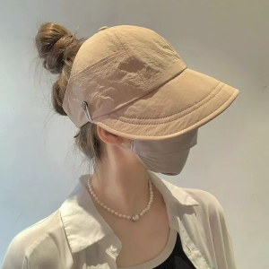 Summer Sun-Hat Wide Brim Hat Adjustable Cap With Mask Hook UV Protection Visors Sunscreen Fisherman Bucket Hat Cap Woman Topi Pantai Wanita Beach