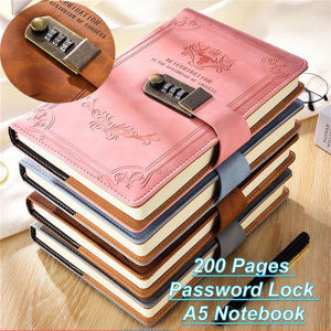 YILQQPER 100 Sheets Password Lock Notepad Thickened Journal Nostalgic Retro Style 6 Color Optional Stationery Notebook