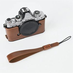 Camera Half Case For Nikon Zfc ZFC PU Leather Bottom Opening Cover With Hand Strap Oil Skin