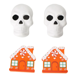 Skeleton Ornate Knob Covers - 2 Pack Stretch Fit Handles Decor for Drawers Cabinets Doors - Easy Install Halloween Christmas Home Decoration