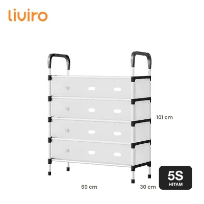 Liviro Rak Sepatu Stainless 6 Susun Tertutup Kokoh dengan Gantungan Tas Topi Minimalis