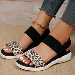 [Free Shipping] Casual Sandals For Women Summer Thick-Soled Wedge Heels Fish-Mouth Design Elastic Straps Plus-Size Sandals WomenS Shoes