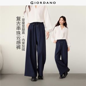 Giordano Women Brushed lining beaded drawstring waist pants Free Shipping 05416673