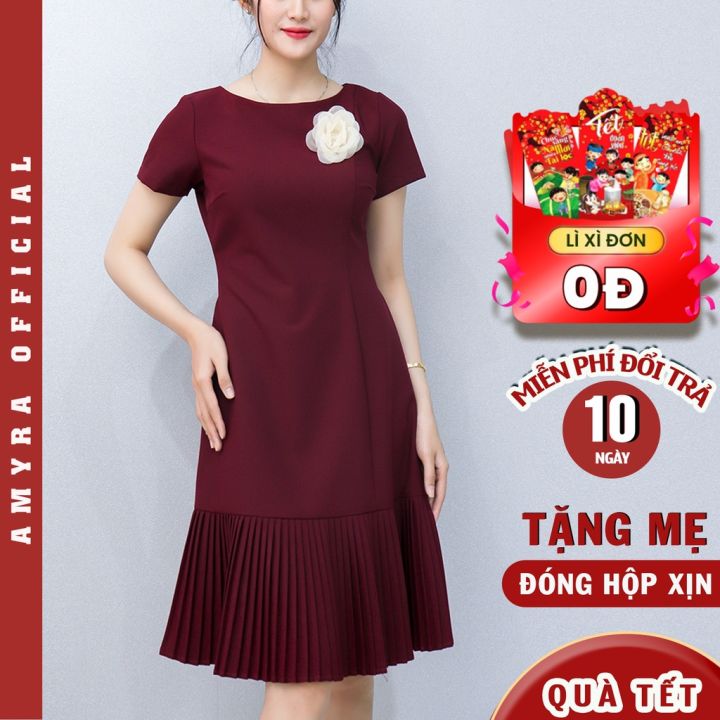 GOTI - Đầm Suông Chữ A Dự Tiệc Trung Niên Nữ Cao Cấp Màu Đen, Đỏ Vải Thun  Co Giãn BigSize Cho Mẹ U40 U50 3321 | Shopee Việt Nam