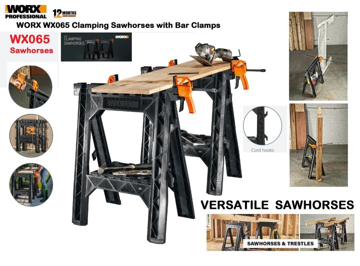 Worx WX065 2x Clamping Sawhorses with Bar Clamps Lazada