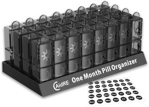 Monthly Pill Organizer 2 Times a Day CAidRE 30 Day Pill Organizer AM PM One Month Pill Boxes and Organizer 31 Day Pill Organizer with Weekly Pill Holder for Fish Oil Vitamins Supplements Black