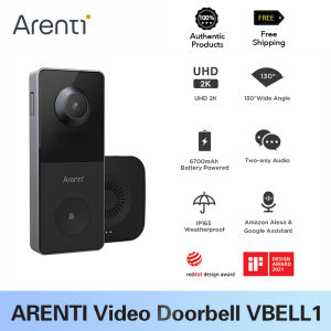 Arenti WiFi Video Doorbell Smart Intercom Doorbell 2K IP65 Waterproof Security Camera Rechargeable Battery Alarm Ring
