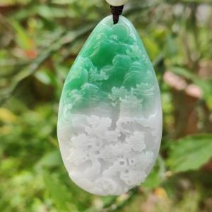 Light Purple with Light Green Double Tones Natural Type A Jadeite pendant carve with scenes come with certificate weight 26.36 grams 57.30 * 32.20 * 7.10 mm suitable for your daily wear or for collection (pendant116)