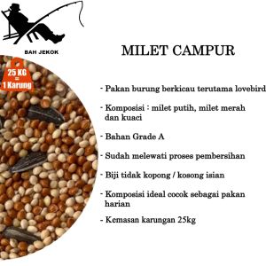 Milet campur karungan pakan burung Lovebird Parkit Kenari Perkutut Finch berkualitas vita gacor