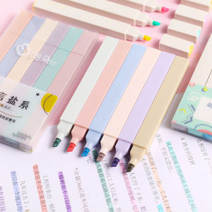 6PCS Pastel Highlighters Fluorescent Pen Highlighter Stationery Kawaii Supplies Marker Pens Colored Markers Cute Pencils