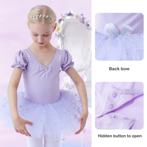 Childrens dance clothing Ballet dress Short sleeved Pink ballet dress Exercise clothing Mesh Fluffy Princess Dance skirt for girls