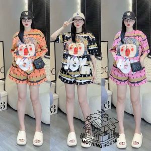 Women Casual Suit Girl Printed Short-sleeved Top + Shorts Two Piece Suits #COD
