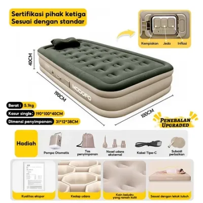 [COD] MODOFO Outdoor hijau Matras Kasur Pompa Tidur Kasur Angin Bisa Tahan Inflatable Bed Tiup