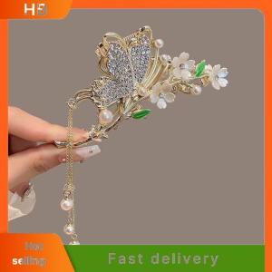 HB Rhinestone Pearl Tassel Hair Claws Flower Hair Clip Hairpin For Women Elegant Ponytail Fashion Hair Accessories