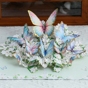 Beautiful Dimensional Butterfly Pop Up Card with Vibrant Floral Colors Complete with Envelopes for Celebrating Mom Wife Daughter on Any Special Day