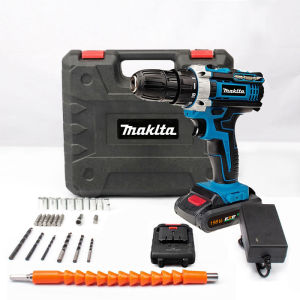 198VF Cordless Drill Electric Hammer Impact 2 Battery Case Screwdriver Accessories set