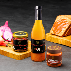 Golden L.A Kitchen Christmas Bundle ( Sweet & Spicy Vinegar 350mL + Sweet Chili Garlic Oil 200g + Yema Spread 250g )