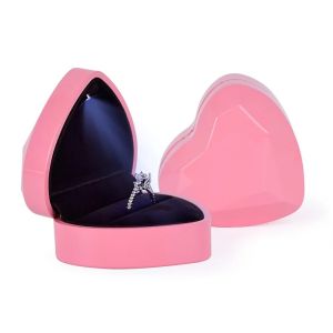 Creative Ring Heart Shape LED Light Jewelry Proposal Confession Ring LED Light Earring Pendant Storage Gift Boxes