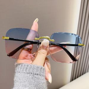 New Sunglasses for Women Fashion Rimless Gradient Sunglass UV400 Cermin Mata Hitam