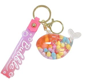 Glitter into Oil Floating Jelly Bean Whale Keychain Exquisite Female Small Pendant Childrens School Bag Cute Key Chain Pendant