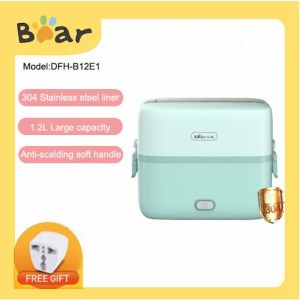 Bear Electric Lunch Box DFH-B12E1 Mini Portable 1.2L Stainless Steel Liner 2 Layers Electric Lunch Box Cooking