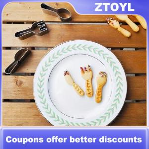 【ZTOYL】 Cute Knife Fork Spoon Shaped Cookie Cutters Tableware Biscuits Moulds Stamps Stainless Steel Fondant Embossing Baking Tools