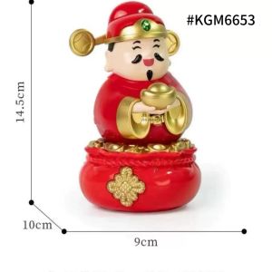 Solar-powered automatic swaying God of Wealth figurine. Lucky charm for store home living room. Opening gift for business.