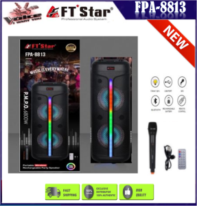 FT STAR FPA-8813 8.5inch X 2 Big Karaoke Trolley Party Bluetooth Tws Speaker With Wire Microphone