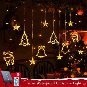 138 Leds Elk Bell Deer Star Curtain String Fairy Light for Indoor Outdoor Holiday Wedding Party Christmas Decor
