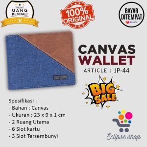 Dompet Pria Kulit Distro Import Terbaru Kekinian Dompet Cowok Keren Tebal Lipat 2 Kombinasi Bahan Kulit Dan Kanvas Premium