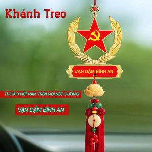 Khánh treo xe ô tô bông sen 5 cánh kèm bông lúa mạ vàng hai mặt trang trí xe ý nghĩa