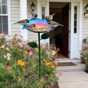 CANICECA Flower Design Bee Water Feeder Rust-Resistant Drinking Fountain Holder Bird Waterer Metal Bee Watering Station Garden Decoration