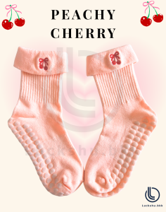 [Luckshu.bkk]  ถุงเท้ากันลื่น - รุ่น Peachy Cherry - ถุงเท้า พิลาทีส โยคะ ถุงเท้ายาว ออกกำลังกาย