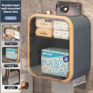 Toilet waterproof double-layer tissue box household high-end non perforated roll paper holder wall mounted
