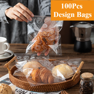 100Pcs Packaging Bag Design Cookies Bread Plastic Packaging Bag Self Adhesive Banana Loaf Bread Pastry Bag