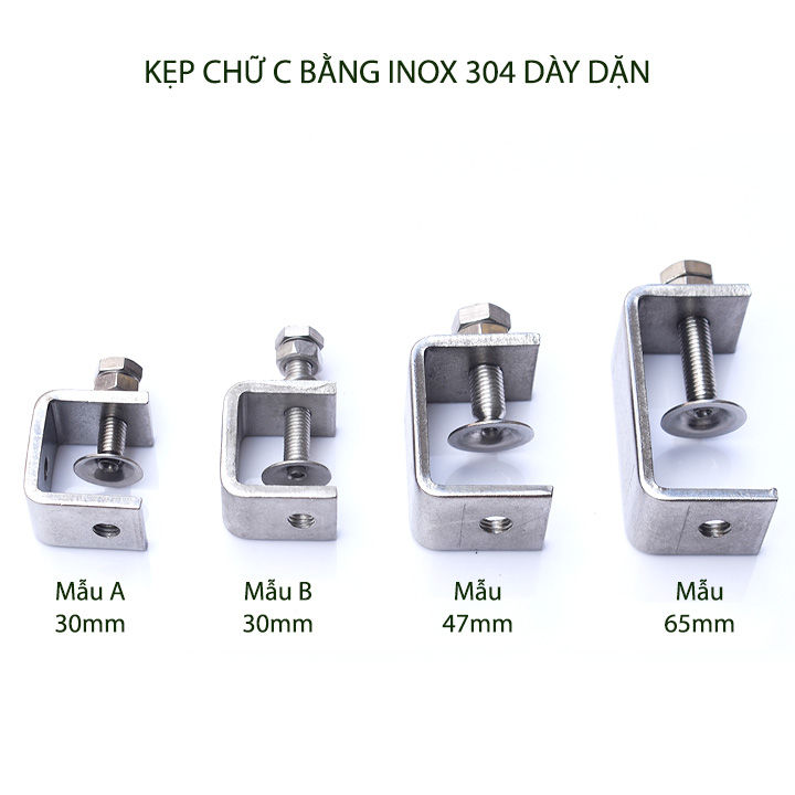 01 Kẹp chữ C bằng inox 304 dày dặn, có nhiều kích thước cho khách lựa ...