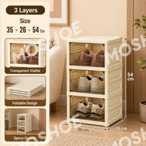 MOSHOE Transparent Shoe Rack Foldable Shoe Cabinet Customizable Modular Stackable Shoe Box Organizer No Assembly for Home Entryway