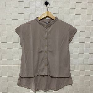 Atasan Kancing Wanita Kerah Shanghai/Blouse Korean Wanita Terbaru/Pakaian Wanita/Kemeja Polos Pendek