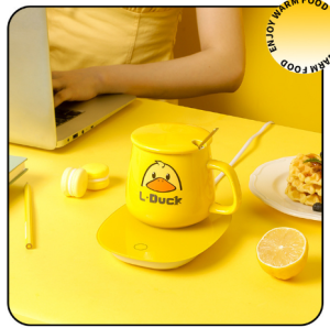 Cốc văn phòng Cốc đồ uống Vịt vàng kèm đế điện hâm nóng làm nóng giữ nhiệt+ Tặng kèm thìa vàng siêu dễ thương
