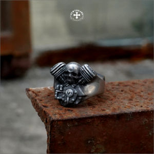 Pewterland Ringskull Moto Engine Series Cincin Tengkorak Bahan Logam Timah Pria dan Wanita